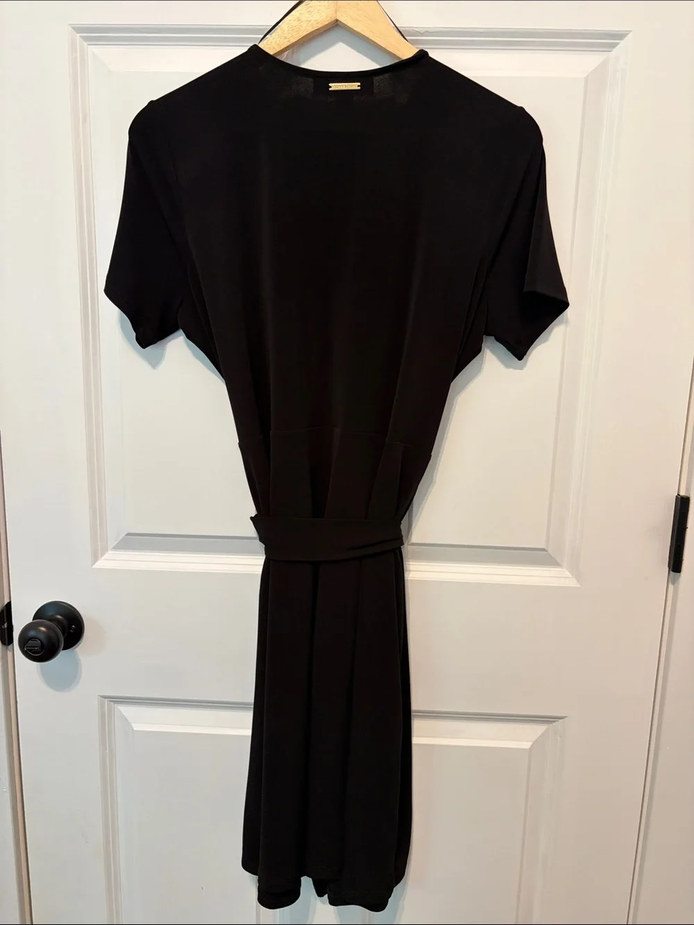 Michael Kors Black Short-Sleeve Wrap Midi Dress